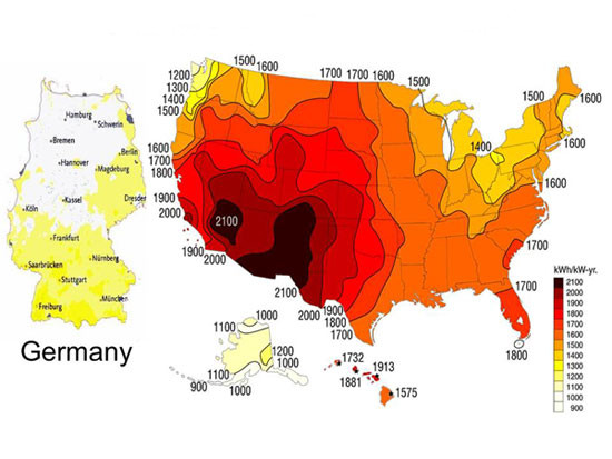 us solar insolation compared to germany